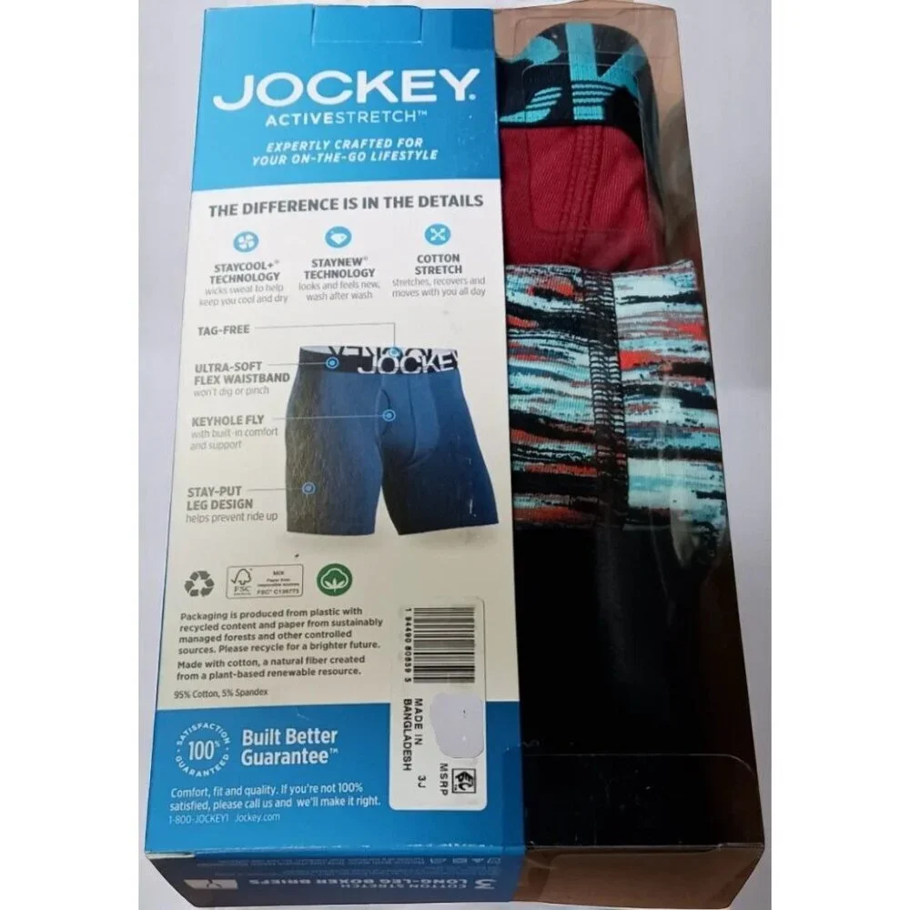 Jockey ActiveStretch Cotton Stretch 3-Pack Long-Leg Boxer Briefs Medium NEW